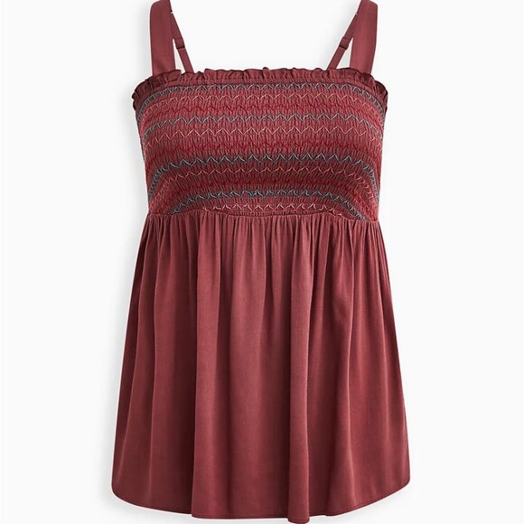 NWT Torrid 0X Smocked Babydoll Tank - Dusty Red - Picture 1 of 4